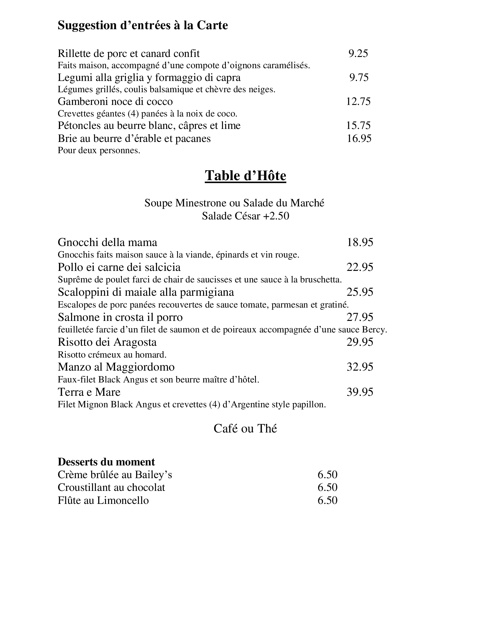 Table d'hôte Restaurant Vivaldi